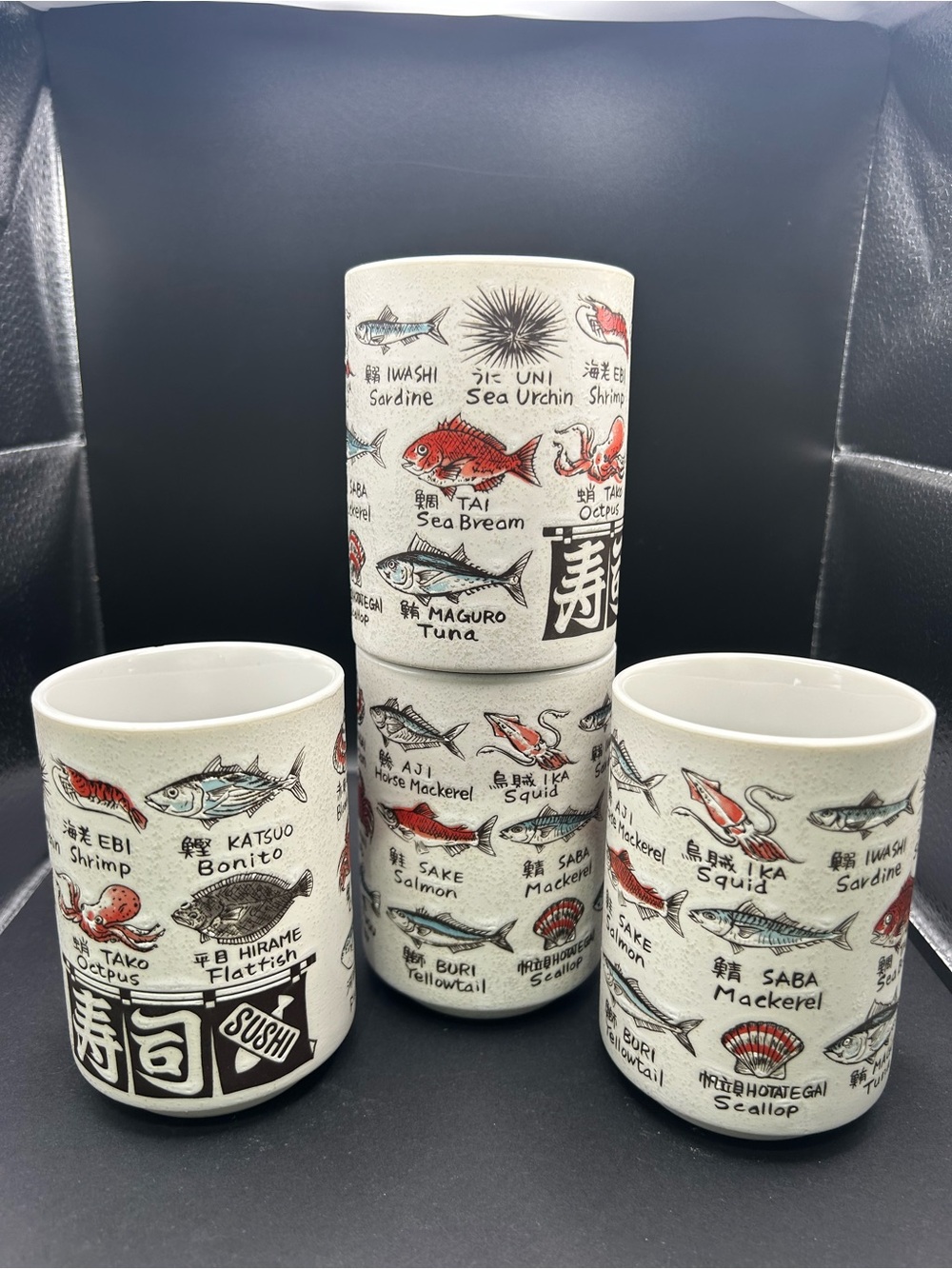 Japanese Yunomi Sushi Tea Set Of 4 Cups  4"H Porcelain Made On Japan